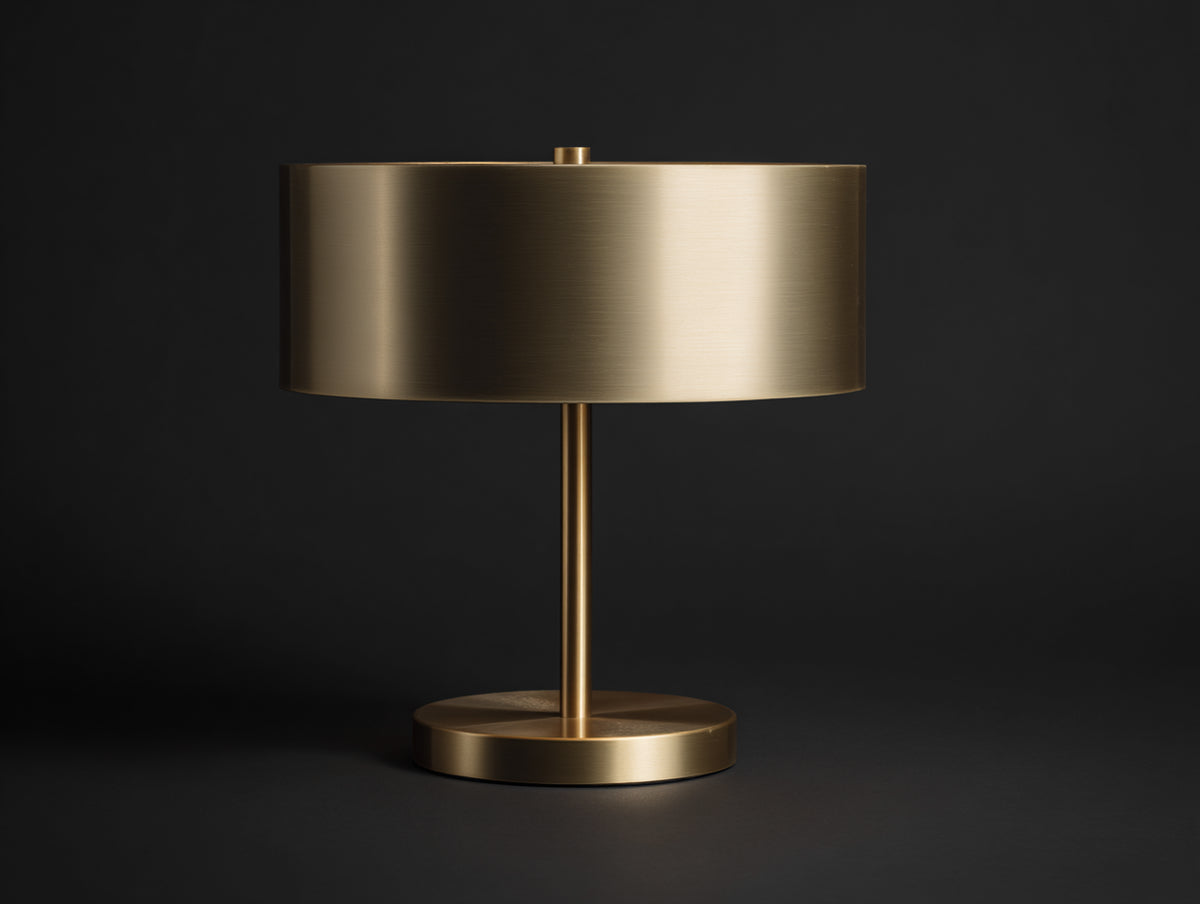 Lampada Da Scrivania 46×46×58 cm - metallo dorato satinato - diffusore a tamburo con stelo slanciato per Camera Da Letto
