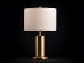 Lampada Da Scrivania 40×40×58 cm - metallo ottone e tessuto bianco - paralume a tamburo con base cilindrica per Camera Da Letto