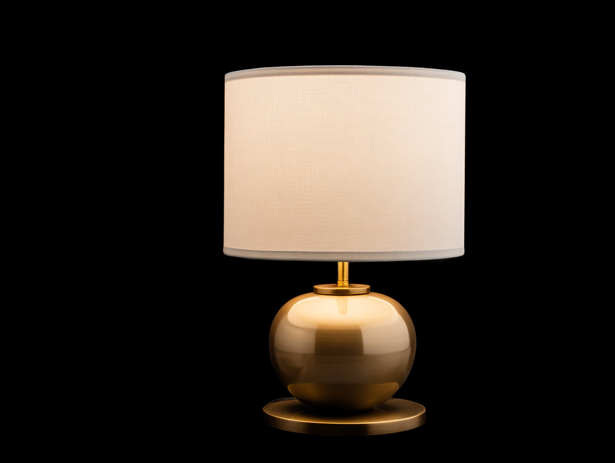 Lampada da scrivania 36×36×52 cm - metallo ottone e tessuto bianco - base sferica per camera da letto