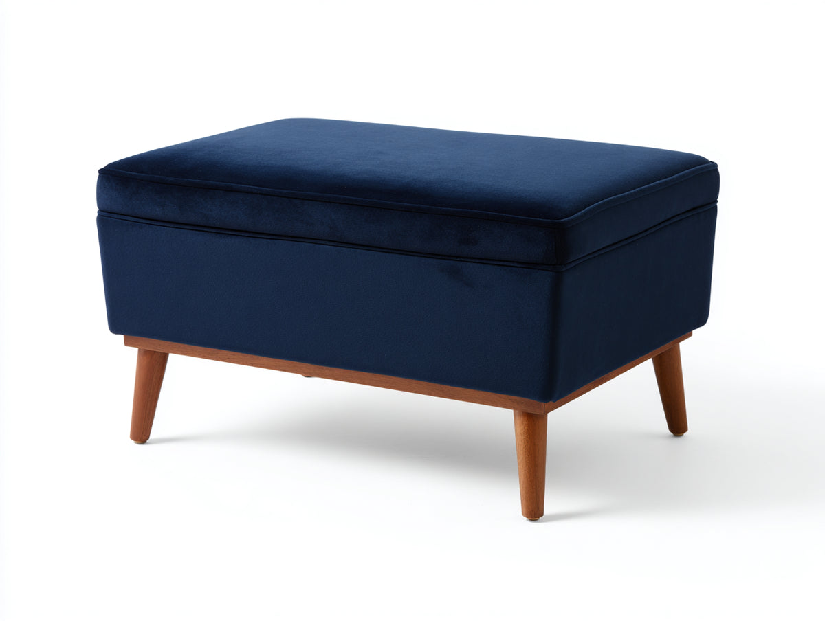 Pedale 90×45×42 cm - tessuto blu scuro imbottito - seduta contenitore con gambe in legno stile nordico per camera da letto