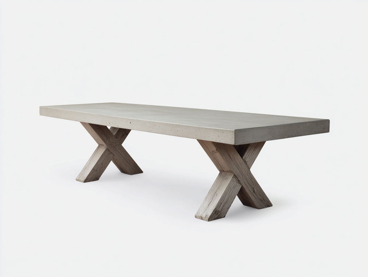Console 170×43×79 cm - piano in cemento beige grigio e rovere sbiancato - supporti diagonali per Camera Da Letto