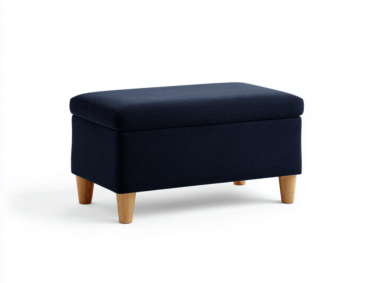 Pedale 85×42×40 cm - tessuto blu navy effetto materico - pouf imbottito con piedi in legno per camera da letto moderna