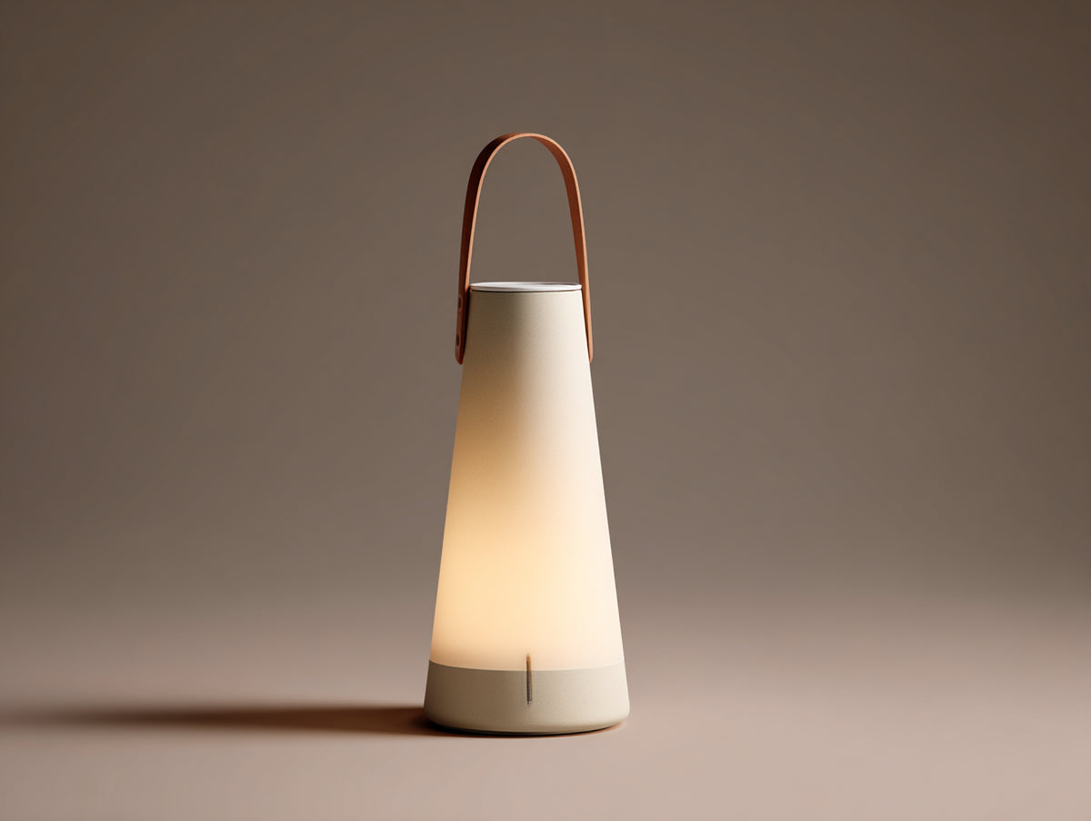 Lampada da scrivania 18×18×45 cm - beige e marrone - diffusore conico con maniglia per camera da letto