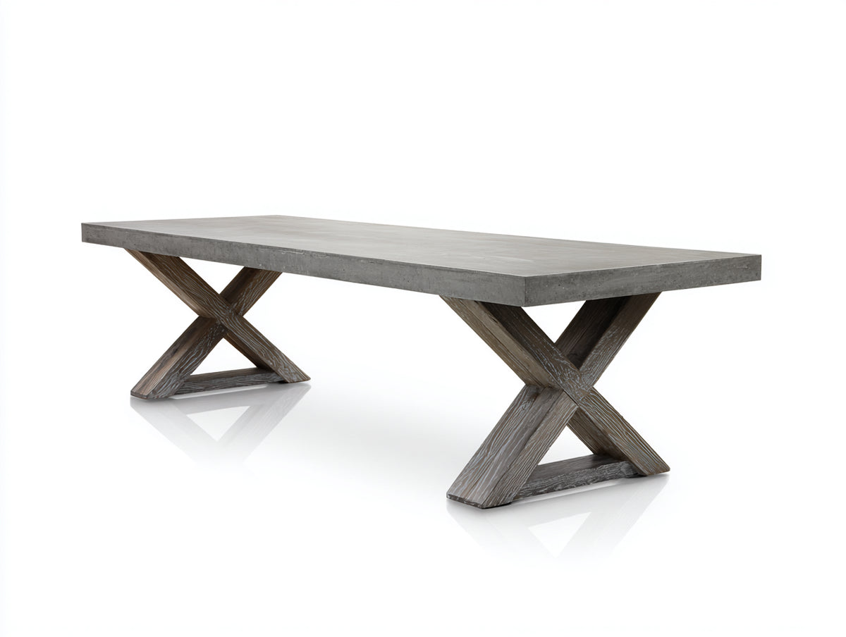 Console 185×44×78 cm - cemento grigio medio e legno grigio scuro - cavalletti incrociati con basi orizzontali per Camera Da Letto