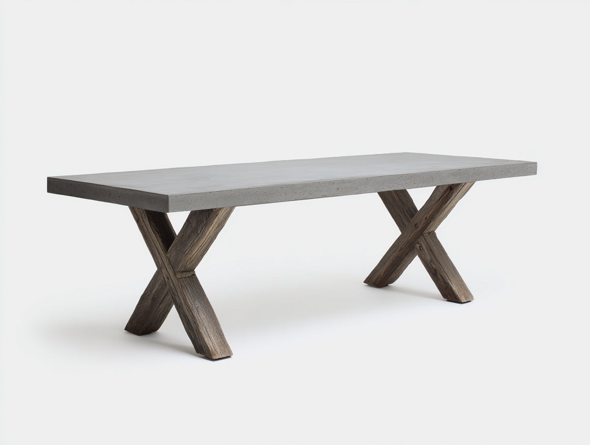 Console 200×50×80 cm - cemento chiaro e legno grigio - struttura incrociata stile contemporaneo per camera da letto