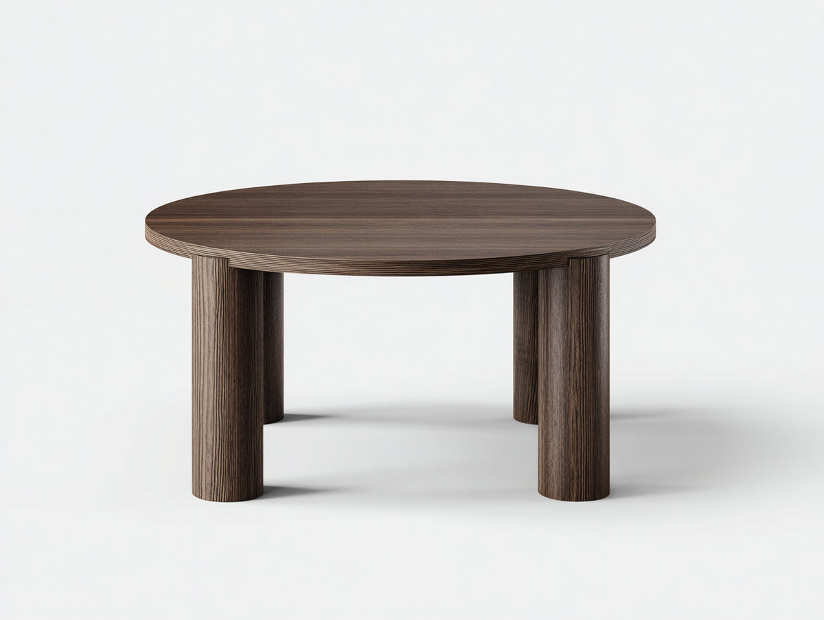 Tavolino Da Caffè rotondo 105×105×45 cm - legno noce scuro - quattro gambe cilindriche per Soggiorno