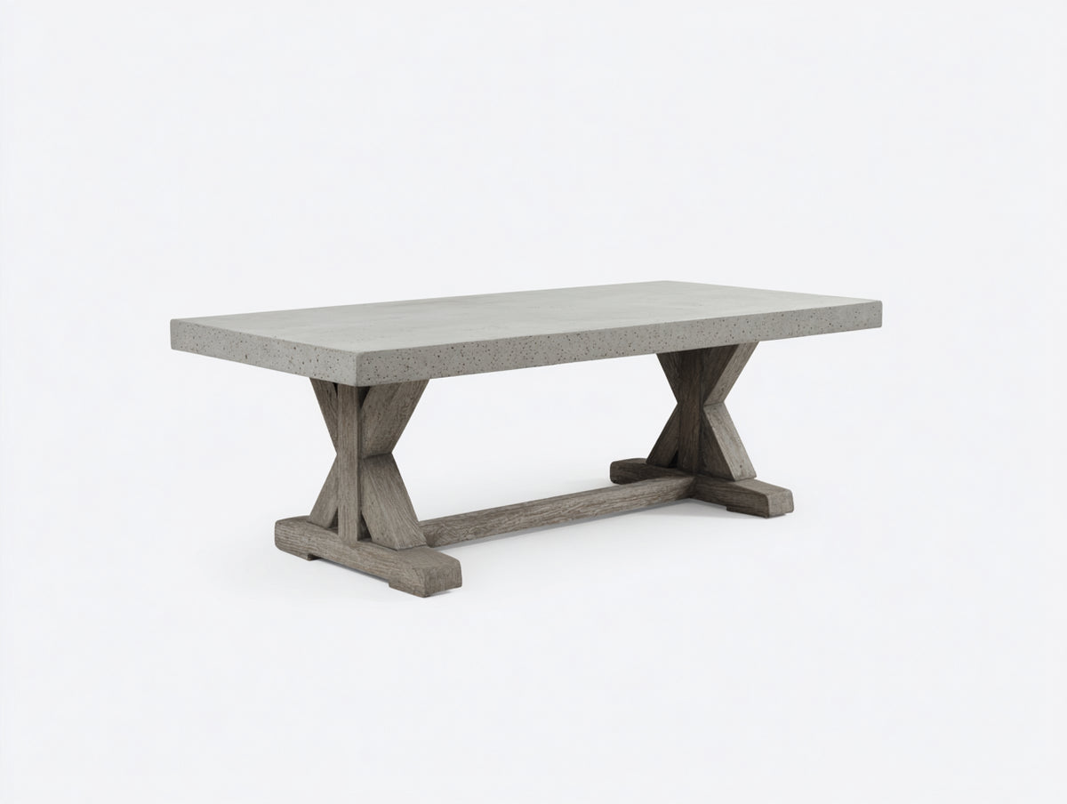 Console 165×42×78 cm - cemento grigio chiaro e legno grigio - base a cavalletto con traversa per Camera Da Letto