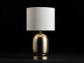 Lampada da scrivania 34×34×58 cm - metallo ottone e tessuto bianco - paralume cilindrico per camera da letto