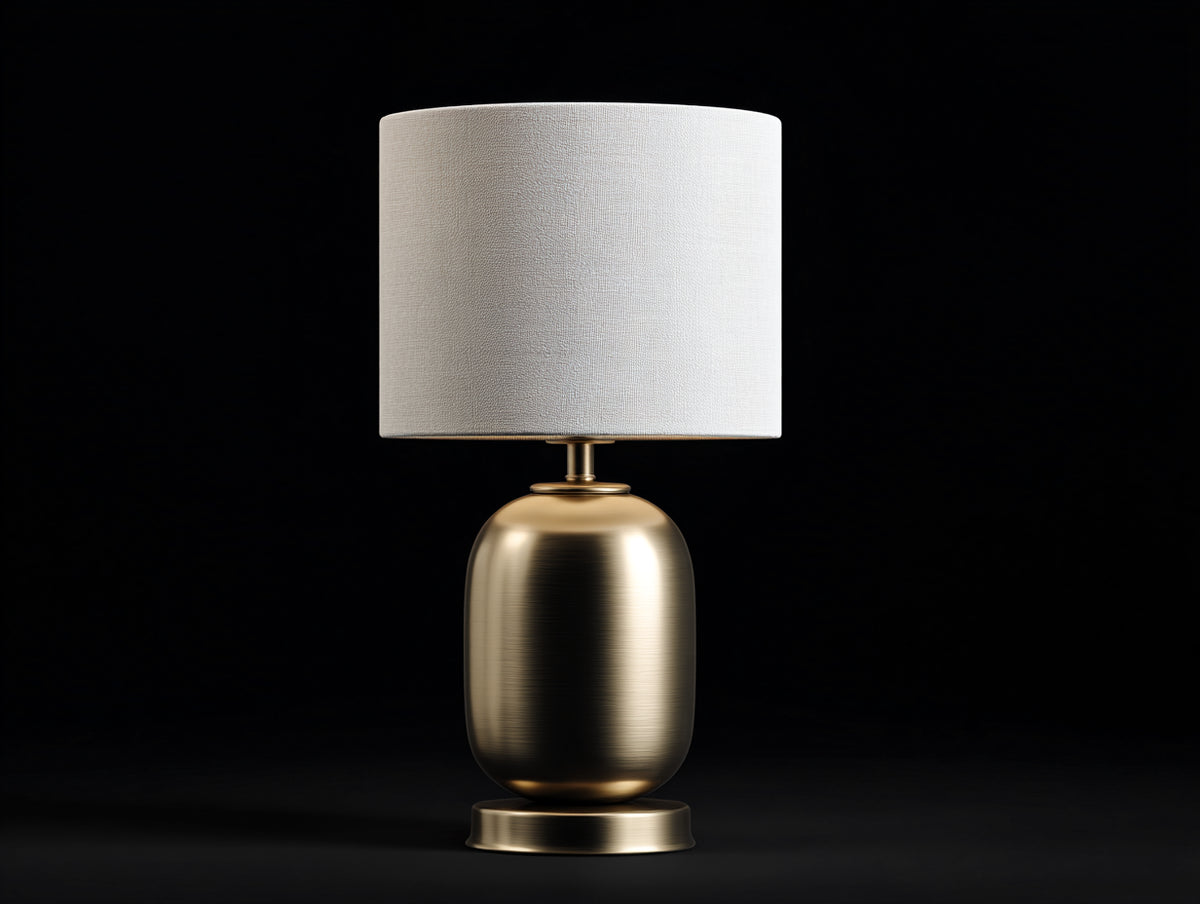 Lampada da scrivania 34×34×58 cm - metallo ottone e tessuto bianco - paralume cilindrico per camera da letto