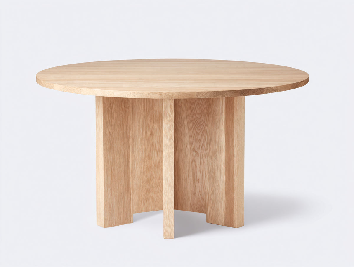 Tavolino Da Caffè circolare 100×100×43 cm - legno rovere chiaro - base centrale a pannelli incrociati per Soggiorno