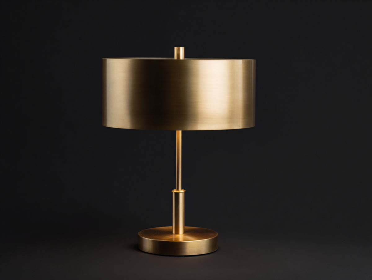 Lampada da scrivania 36×36×64 cm - metallo finitura ottone - paralume cilindrico per camera da letto