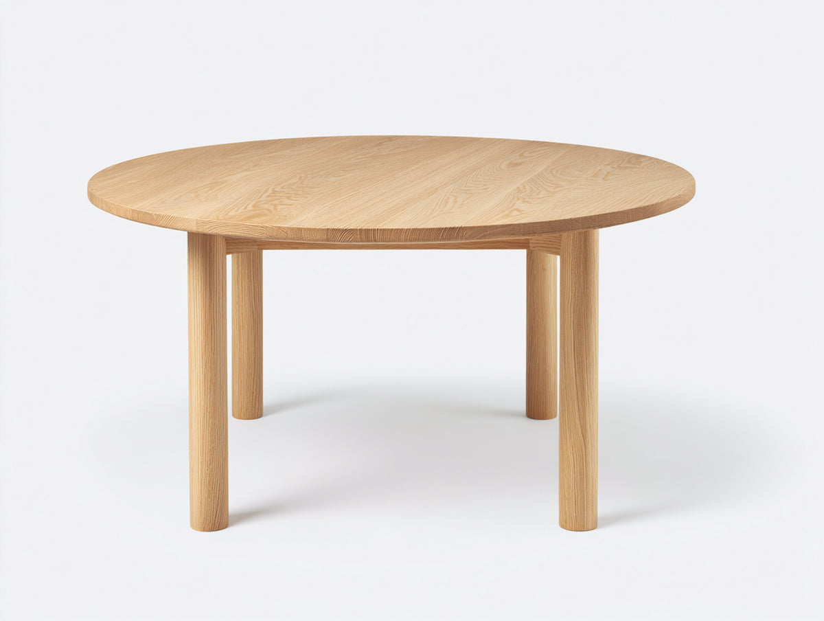 Tavolino Da Caffè rotondo 110×110×45 cm - rovere massello naturale - bordo smussato e gambe cilindriche per Soggiorno
