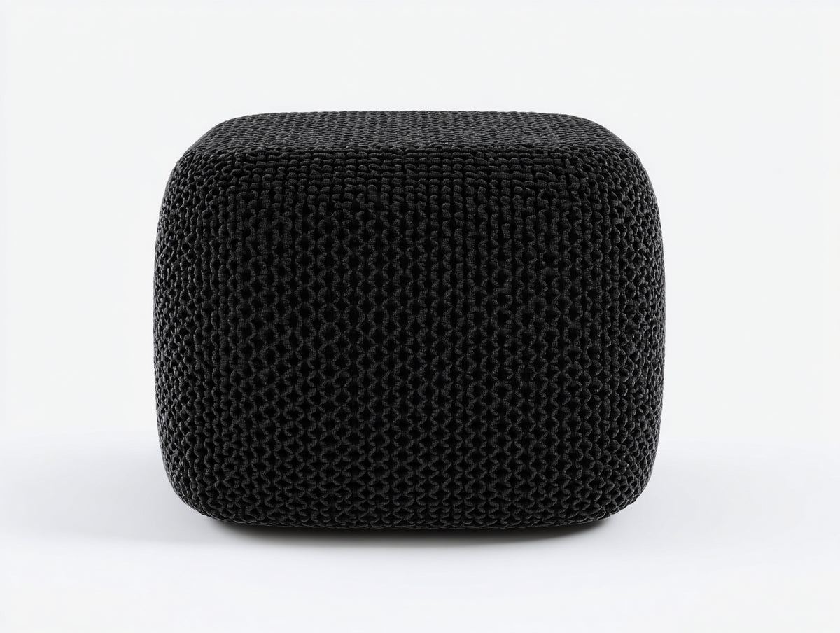 Pedale compatto 52×52×43 cm - tessuto intrecciato nero - profilo bombato e base integrata per Camera Da Letto